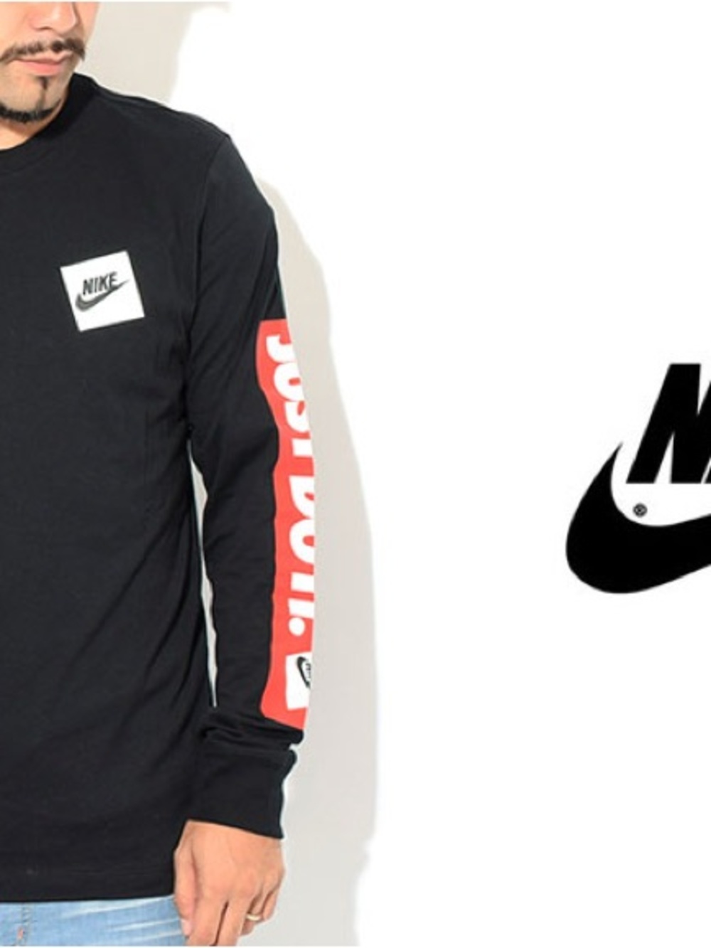Nike Black Long-Sleeve Shirt with Red Sleeve Panel and White Logos